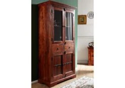 Vetrina In Legno Di Acacia 90x44x180 Nougat Laccato OXFORD #1011 -Massivmoebel24 09 320 620 9011 3