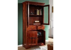 Vetrina In Legno Di Acacia 90x44x180 Nougat Laccato OXFORD #1011 -Massivmoebel24 09 320 620 9011 4