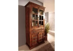 Vetrina In Legno Di Acacia 95x50x195 Nougat Laccato OXFORD #452 10 Vetrina In Legno Di Acacia 95x50x195 Nougat Laccato OXFORD #452 -Massivmoebel24 09 320 620 P006 3