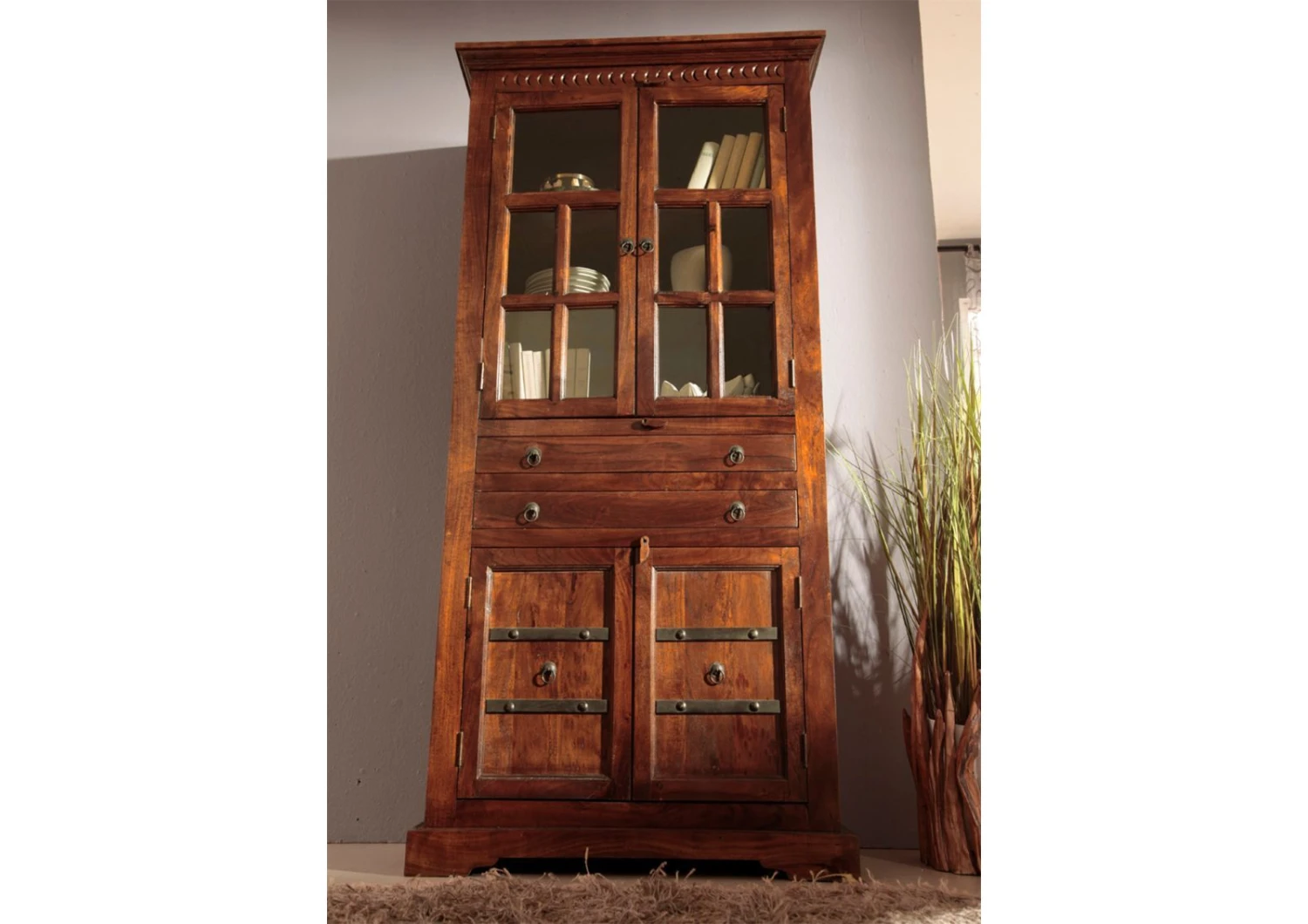 Vetrina In Legno Di Acacia 95x50x195 Nougat Laccato OXFORD #452 6 Vetrina In Legno Di Acacia 95x50x195 Nougat Laccato OXFORD #452 - immagine 4