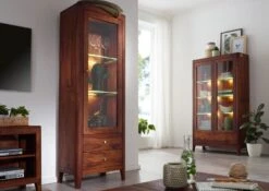 Vetrina In Legno Di Sheesham / Palissandro 60x40x178 Noce Oliato BROOKLYN #26