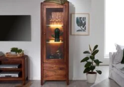 Vetrina In Legno Di Sheesham / Palissandro 60x40x178 Noce Oliato BROOKLYN #26 -Massivmoebel24 09 320 655 0026 3