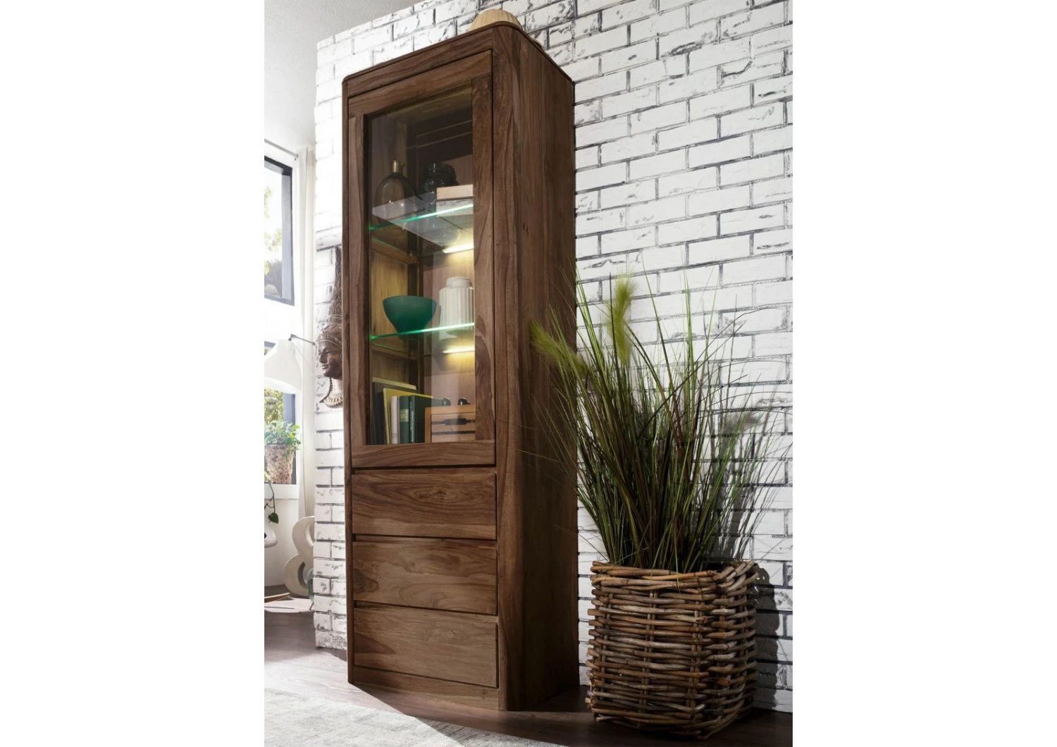 Vetrina In Legno Di Shesham / Acacia 70x40x202 Smoked Cherry Tinto TORONTO #110 3 Vetrina In Legno Di Shesham / Acacia 70x40x202 Smoked Cherry Tinto TORONTO #110