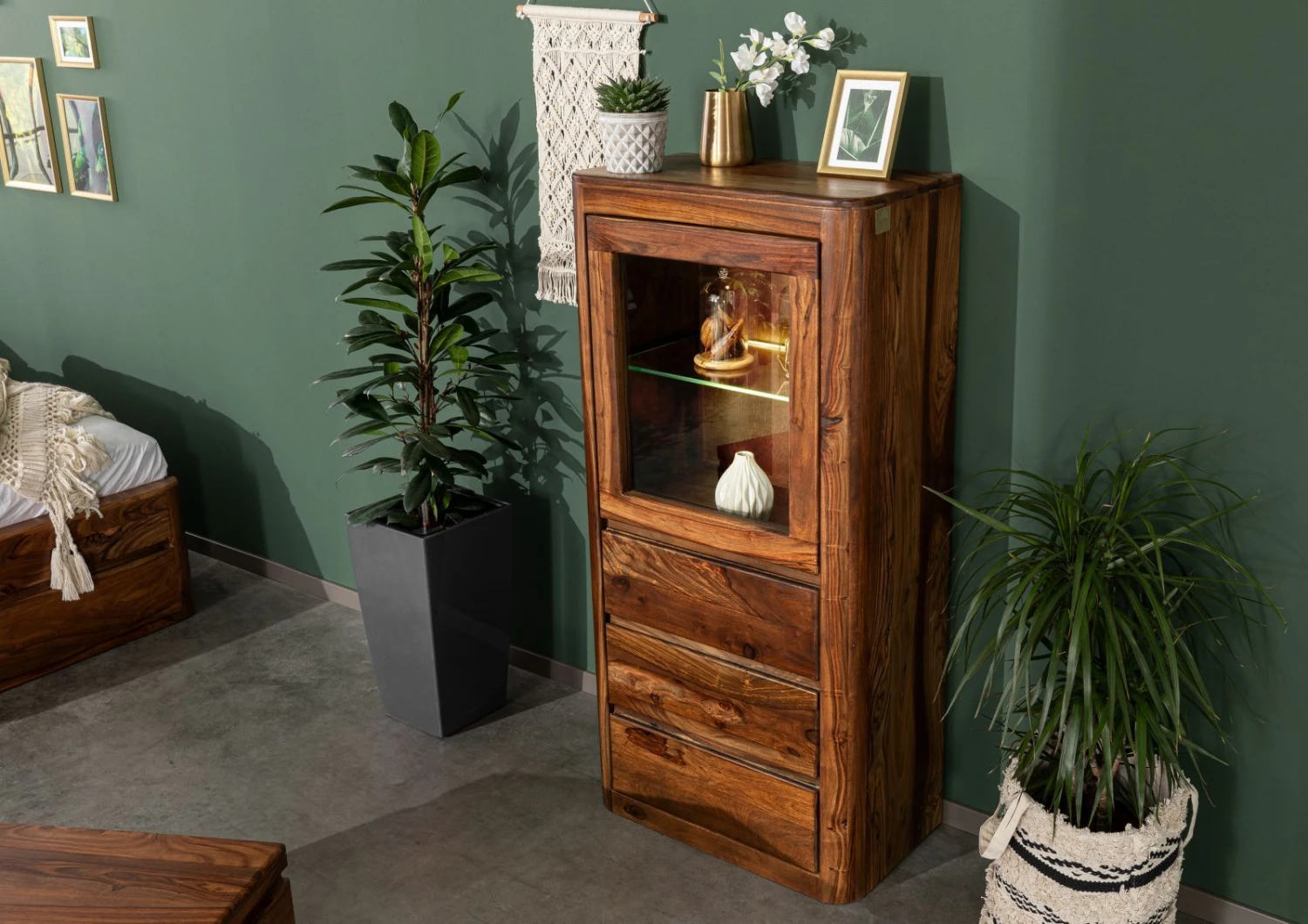 Vetrina In Legno Di Shesham / Acacia 70x40x145 Noce Cerato TORONTO #208 4 Vetrina In Legno Di Shesham / Acacia 70x40x145 Noce Cerato TORONTO #208 - immagine 2