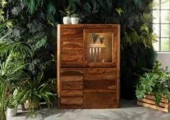 Vetrina In Legno Di Shesham / Acacia 109x40x145 Noce Cerato TORONTO #209 -Massivmoebel24 09 320 665 1009 3