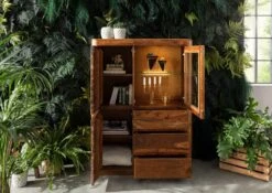 Vetrina In Legno Di Shesham / Acacia 109x40x145 Noce Cerato TORONTO #209 -Massivmoebel24 09 320 665 1009 4