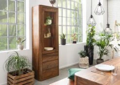 Vetrina In Legno Di Shesham / Acacia 70x40x202 Noce Cerato TORONTO #210