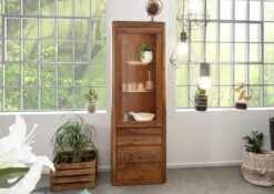 Vetrina In Legno Di Shesham / Acacia 70x40x202 Noce Cerato TORONTO #210 -Massivmoebel24 09 320 665 1010 3