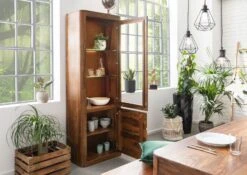 Vetrina In Legno Di Shesham / Acacia 70x40x202 Noce Cerato TORONTO #210 -Massivmoebel24 09 320 665 1010 4