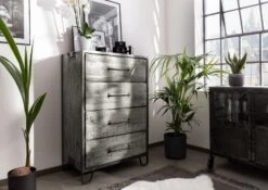 HEAVY INDUSTRY #117 Cassettiera Legno Di Mango E Ferro - Laccato Grigio - 81x46x122