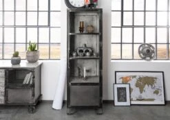 Vetrina In Legno Di Mango 60x40x180 Grigio Scuro Laccato HEAVY INDUSTRY #140 12 Vetrina In Legno Di Mango 60x40x180 Grigio Scuro Laccato HEAVY INDUSTRY #140 -Massivmoebel24 09 320 677 0140 3