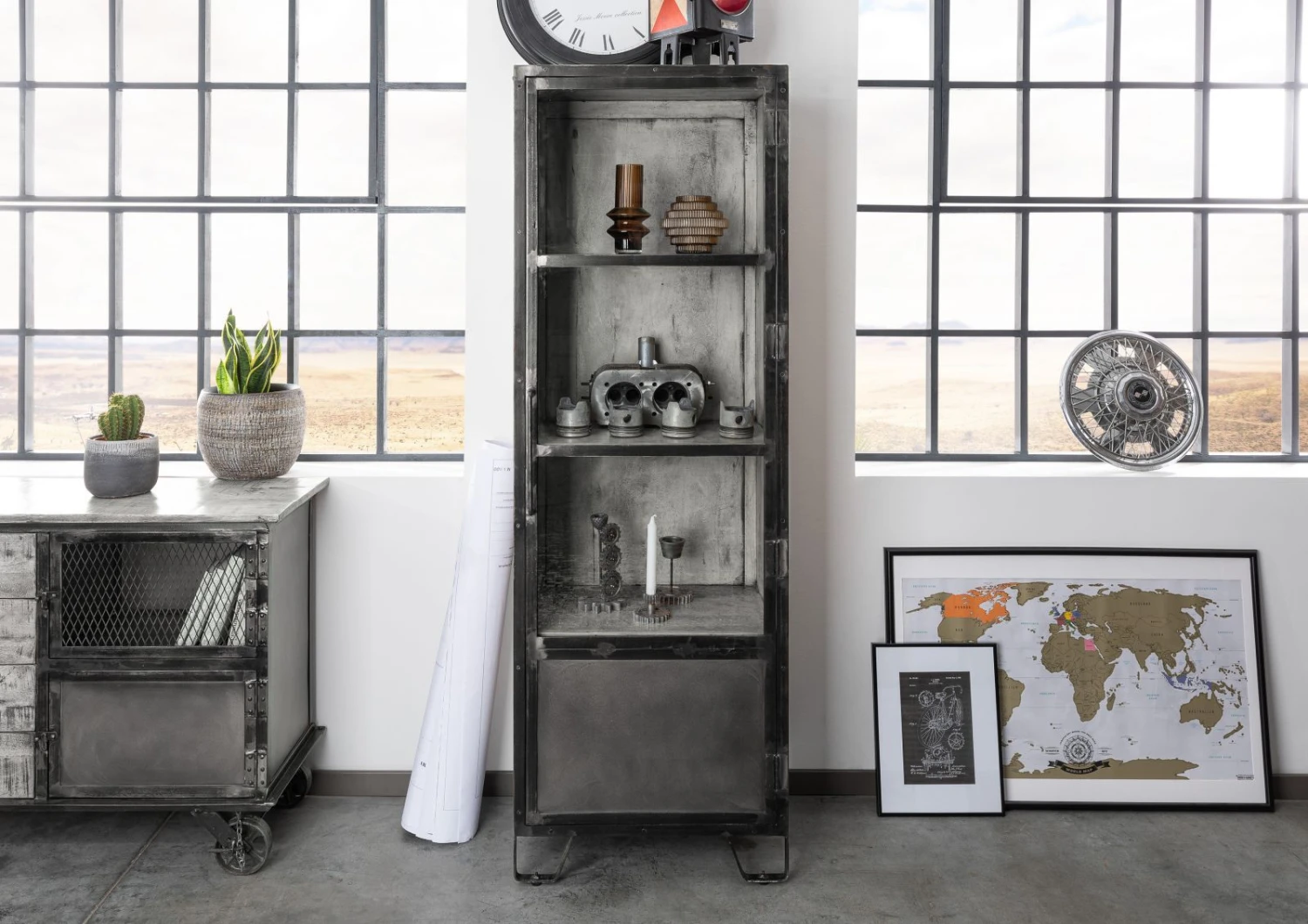 Vetrina In Legno Di Mango 60x40x180 Grigio Scuro Laccato HEAVY INDUSTRY #140 5 Vetrina In Legno Di Mango 60x40x180 Grigio Scuro Laccato HEAVY INDUSTRY #140 - immagine 3