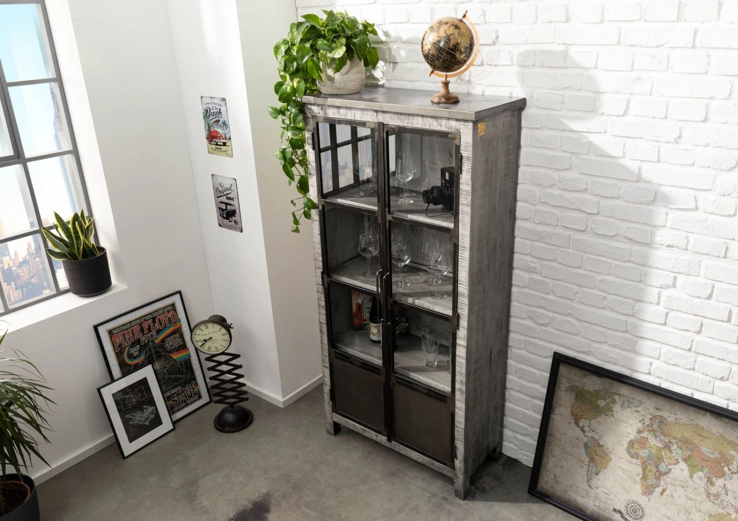 Vetrina In Legno Di Mango 90x40x180 Grigio Scuro Laccato HEAVY INDUSTRY #141 4 Vetrina In Legno Di Mango 90x40x180 Grigio Scuro Laccato HEAVY INDUSTRY #141 - immagine 2