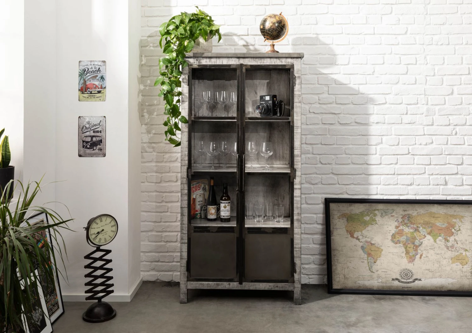 Vetrina In Legno Di Mango 90x40x180 Grigio Scuro Laccato HEAVY INDUSTRY #141 5 Vetrina In Legno Di Mango 90x40x180 Grigio Scuro Laccato HEAVY INDUSTRY #141 - immagine 3