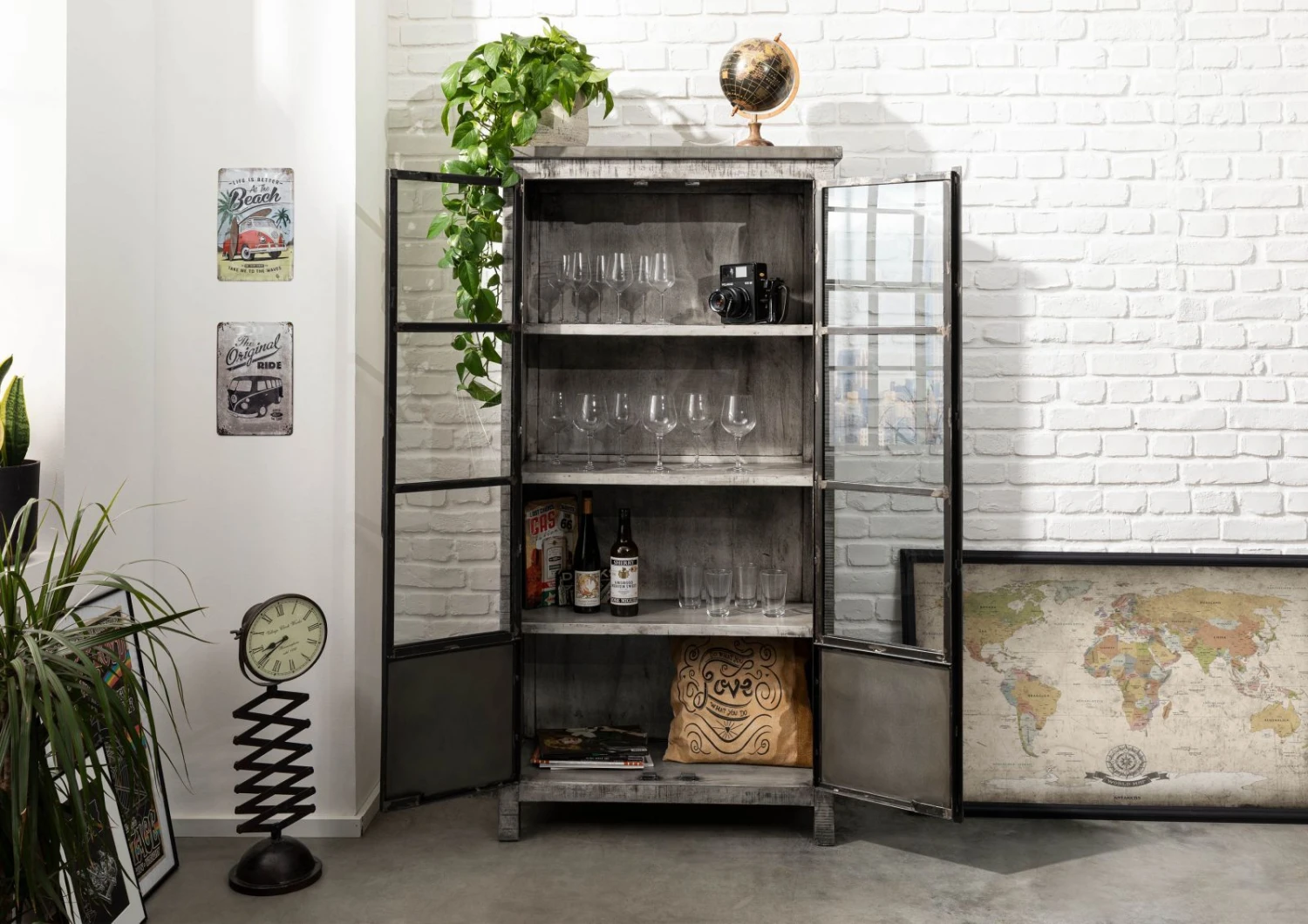 Vetrina In Legno Di Mango 90x40x180 Grigio Scuro Laccato HEAVY INDUSTRY #141 6 Vetrina In Legno Di Mango 90x40x180 Grigio Scuro Laccato HEAVY INDUSTRY #141 - immagine 4