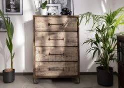 HEAVY INDUSTRY #217 Cassettiera In Legno Di Mango E Ferro - Laccato Marrone - 81x46x122 -Massivmoebel24 09 320 677 0218 3