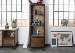 Vetrina In Legno Di Mango 60x40x180 Marrone Laccato HEAVY INDUSTRY #240 -Massivmoebel24 09 320 677 0240 3