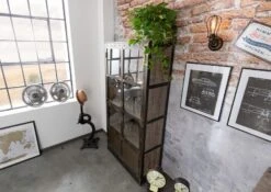 Vetrina In Legno Di Mango 92x40x185 Marrone Laccato HEAVY INDUSTRY #243 -Massivmoebel24 09 320 677 0243 2