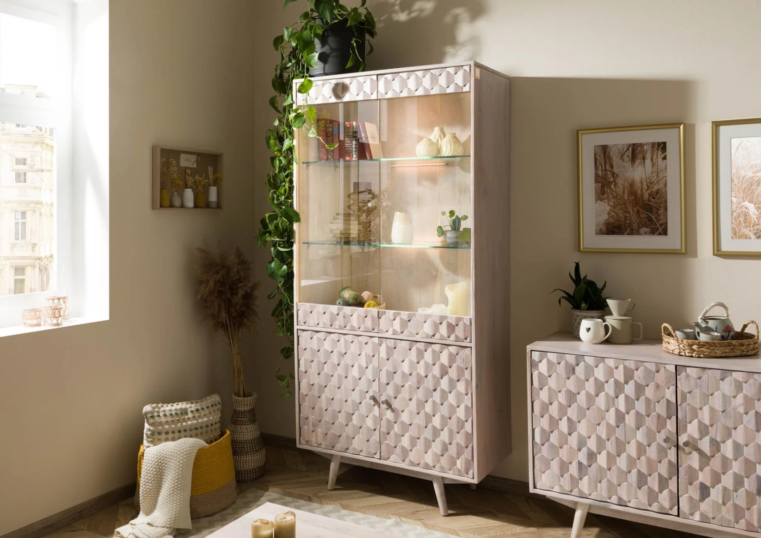 MOSAYK #214 Vetrina In Legno Di Acacia Laccato / Bianco 90x42x190 3 MOSAYK #214 Vetrina In Legno Di Acacia Laccato / Bianco 90x42x190