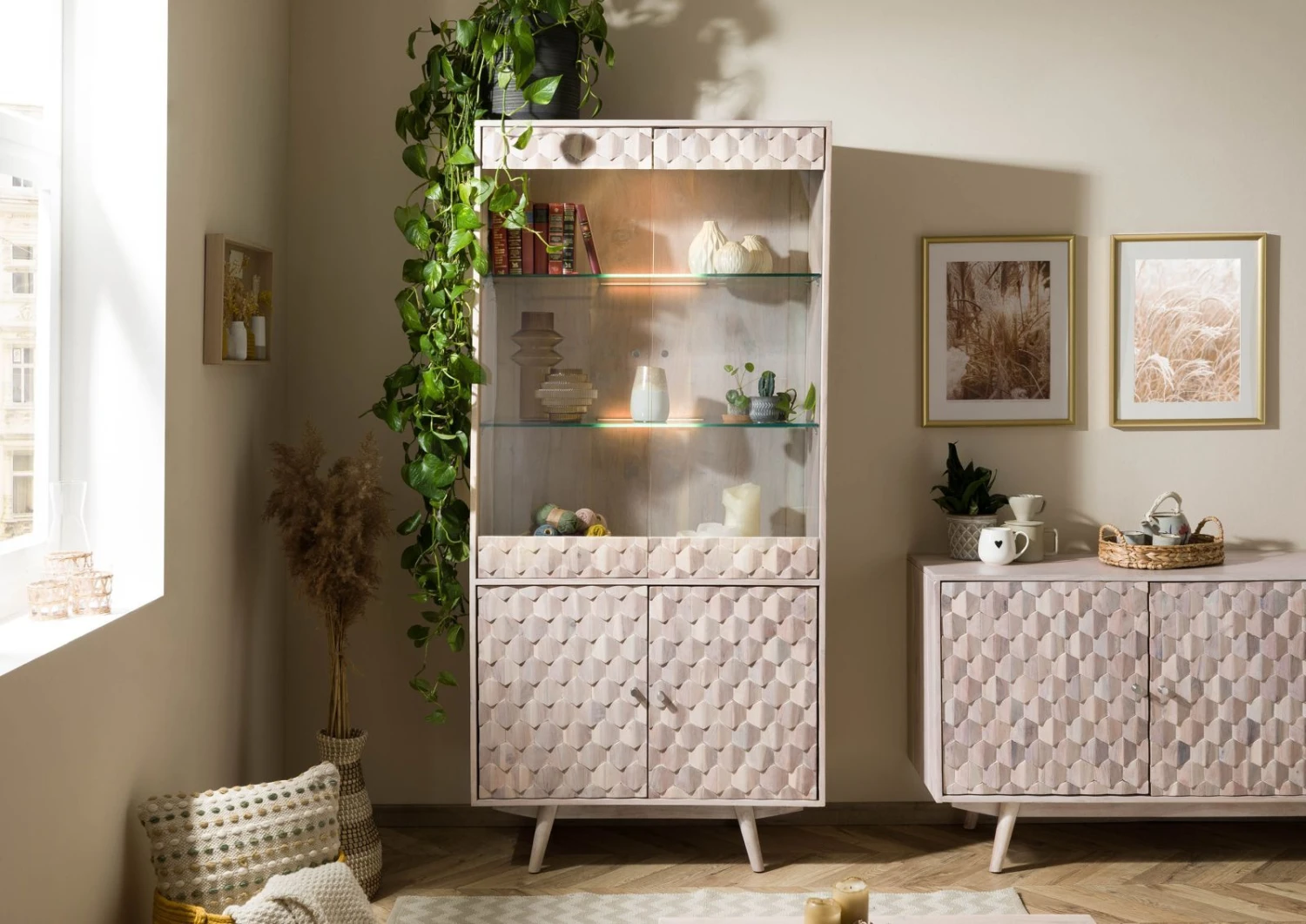 MOSAYK #214 Vetrina In Legno Di Acacia Laccato / Bianco 90x42x190 4 MOSAYK #214 Vetrina In Legno Di Acacia Laccato / Bianco 90x42x190 - immagine 2