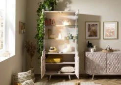 MOSAYK #214 Vetrina In Legno Di Acacia Laccato / Bianco 90x42x190 13 MOSAYK #214 Vetrina In Legno Di Acacia Laccato / Bianco 90x42x190 -Massivmoebel24 09 320 689 0214 3