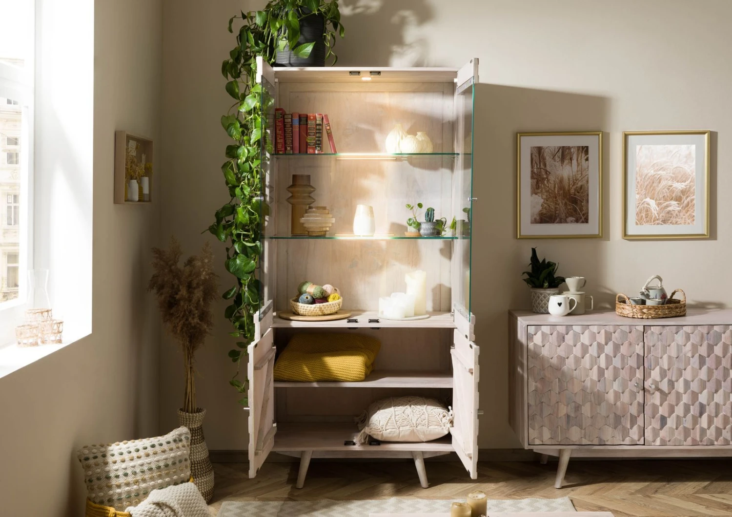 MOSAYK #214 Vetrina In Legno Di Acacia Laccato / Bianco 90x42x190 5 MOSAYK #214 Vetrina In Legno Di Acacia Laccato / Bianco 90x42x190 - immagine 3