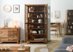 ANCONA #116 Vetrina In Legno Di Sheesham - Laccato / Marrone 100x45x195 -Massivmoebel24 09 320 699 1016 03