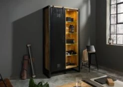 Vetrina In Legno Di Mango 105x45x195 Oliato / Natur BLACKBURN #104 -Massivmoebel24 09 320 728 1004 02