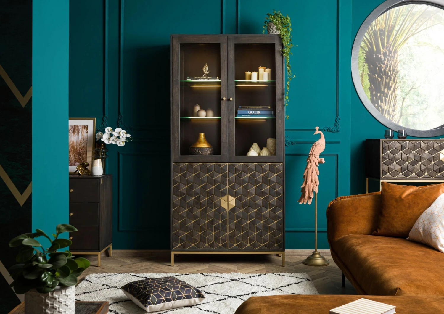 Vetrina In Legno Di Mango 98,5x40x200 Grigio Scuro Oliato DIAMOND #115 3 Vetrina In Legno Di Mango 98,5x40x200 Grigio Scuro Oliato DIAMOND #115