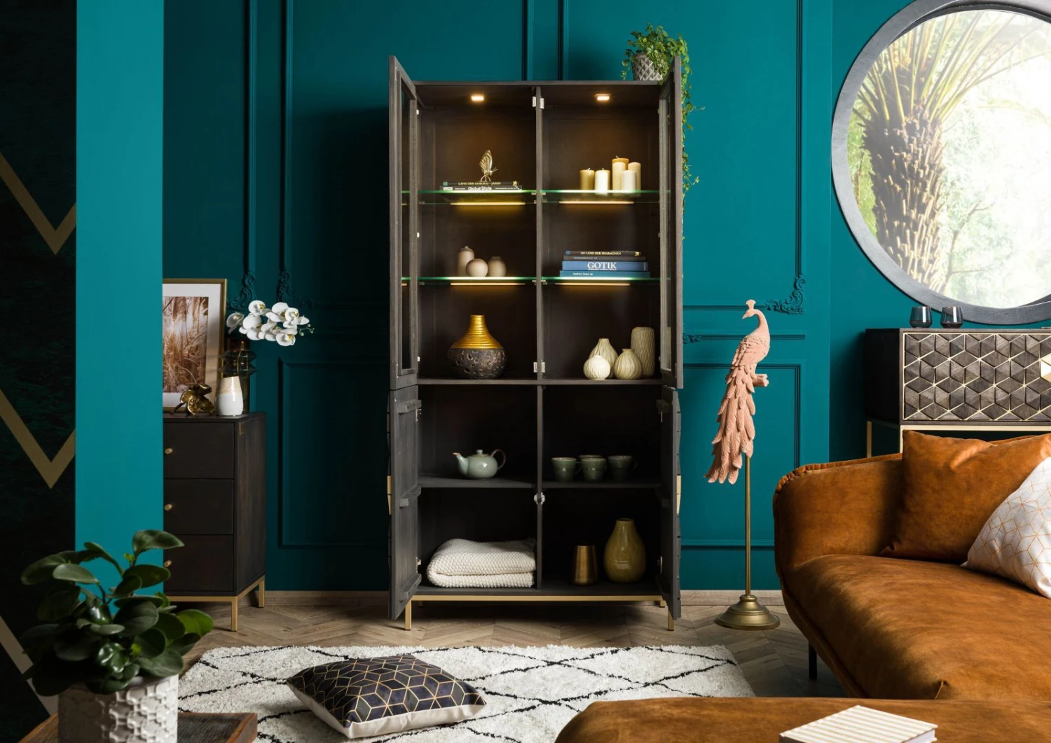 Vetrina In Legno Di Mango 98,5x40x200 Grigio Scuro Oliato DIAMOND #115 5 Vetrina In Legno Di Mango 98,5x40x200 Grigio Scuro Oliato DIAMOND #115 - immagine 3