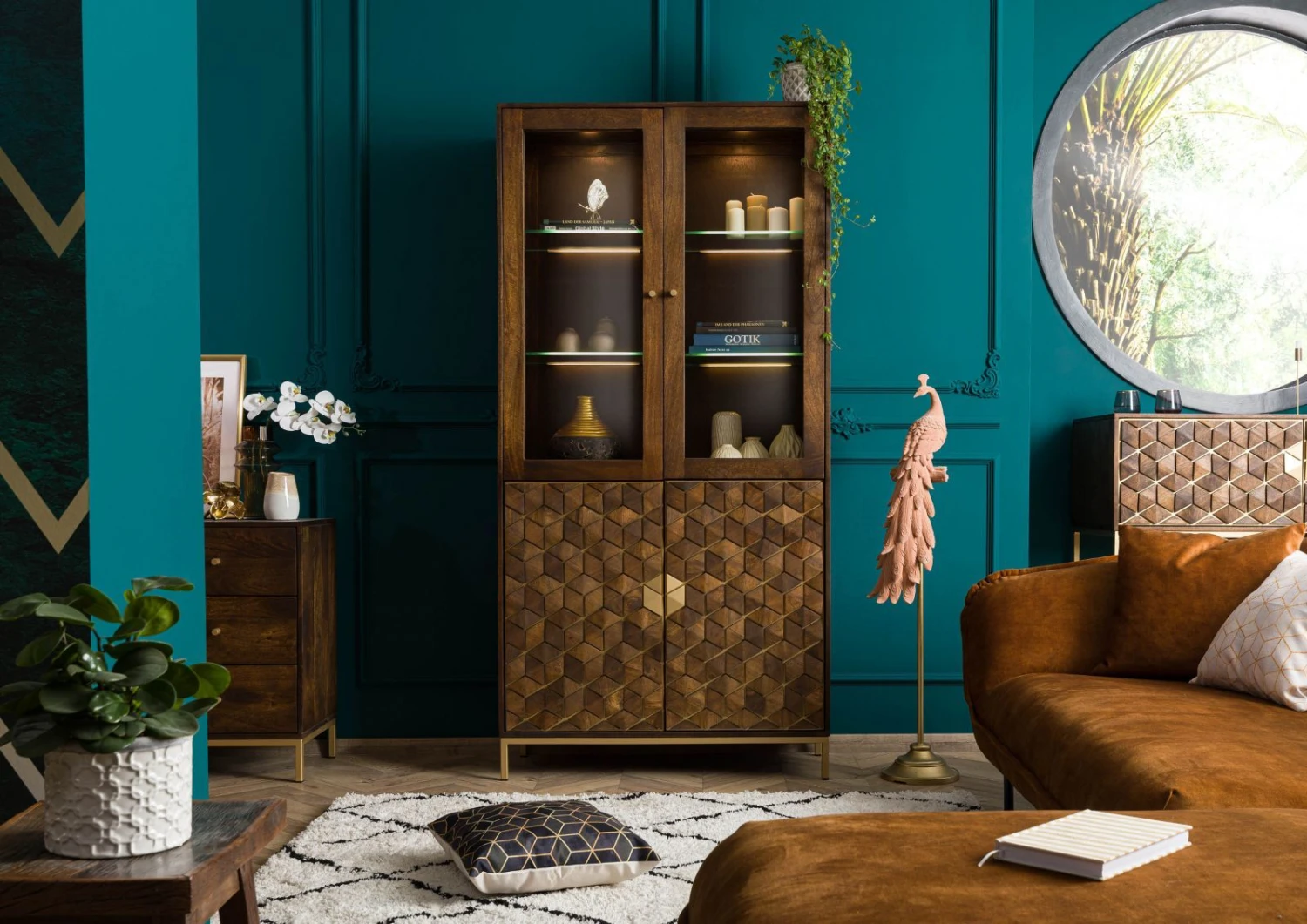 Vetrina In Legno Di Mango 98,5x40x200 Marrone Oliato DIAMOND #215 3 Vetrina In Legno Di Mango 98,5x40x200 Marrone Oliato DIAMOND #215