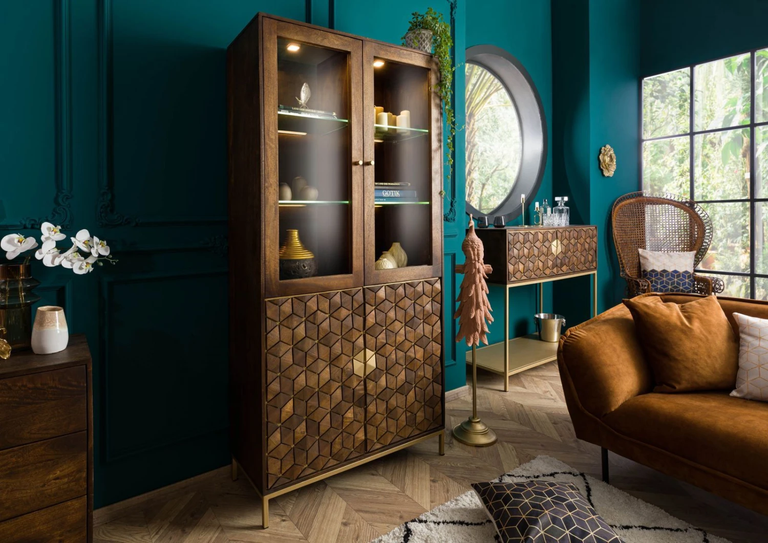 Vetrina In Legno Di Mango 98,5x40x200 Marrone Oliato DIAMOND #215 4 Vetrina In Legno Di Mango 98,5x40x200 Marrone Oliato DIAMOND #215 - immagine 2