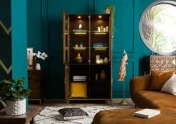 Vetrina In Legno Di Mango 98,5x40x200 Marrone Oliato DIAMOND #215 14 Vetrina In Legno Di Mango 98,5x40x200 Marrone Oliato DIAMOND #215 -Massivmoebel24 09 320 760 1015 3