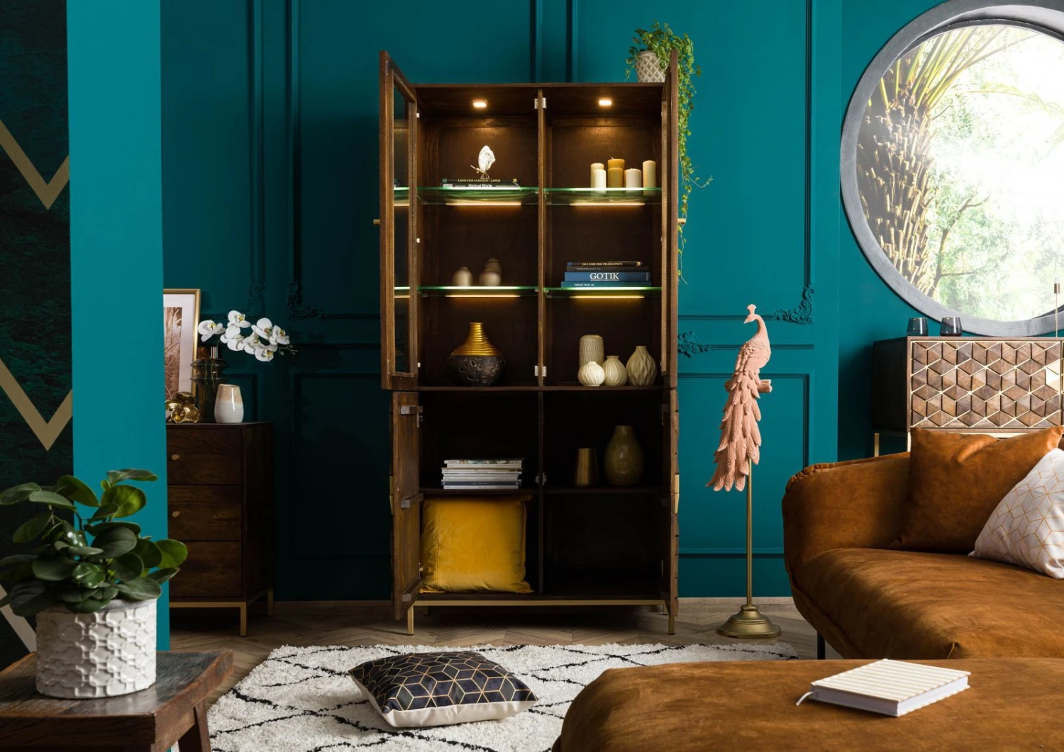 Vetrina In Legno Di Mango 98,5x40x200 Marrone Oliato DIAMOND #215 5 Vetrina In Legno Di Mango 98,5x40x200 Marrone Oliato DIAMOND #215 - immagine 3