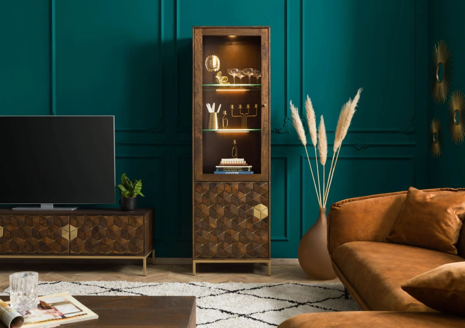 Vetrina In Legno Di Mango 63x40x200 Oliato Marrone DIAMOND #216 3 Vetrina In Legno Di Mango 63x40x200 Oliato Marrone DIAMOND #216