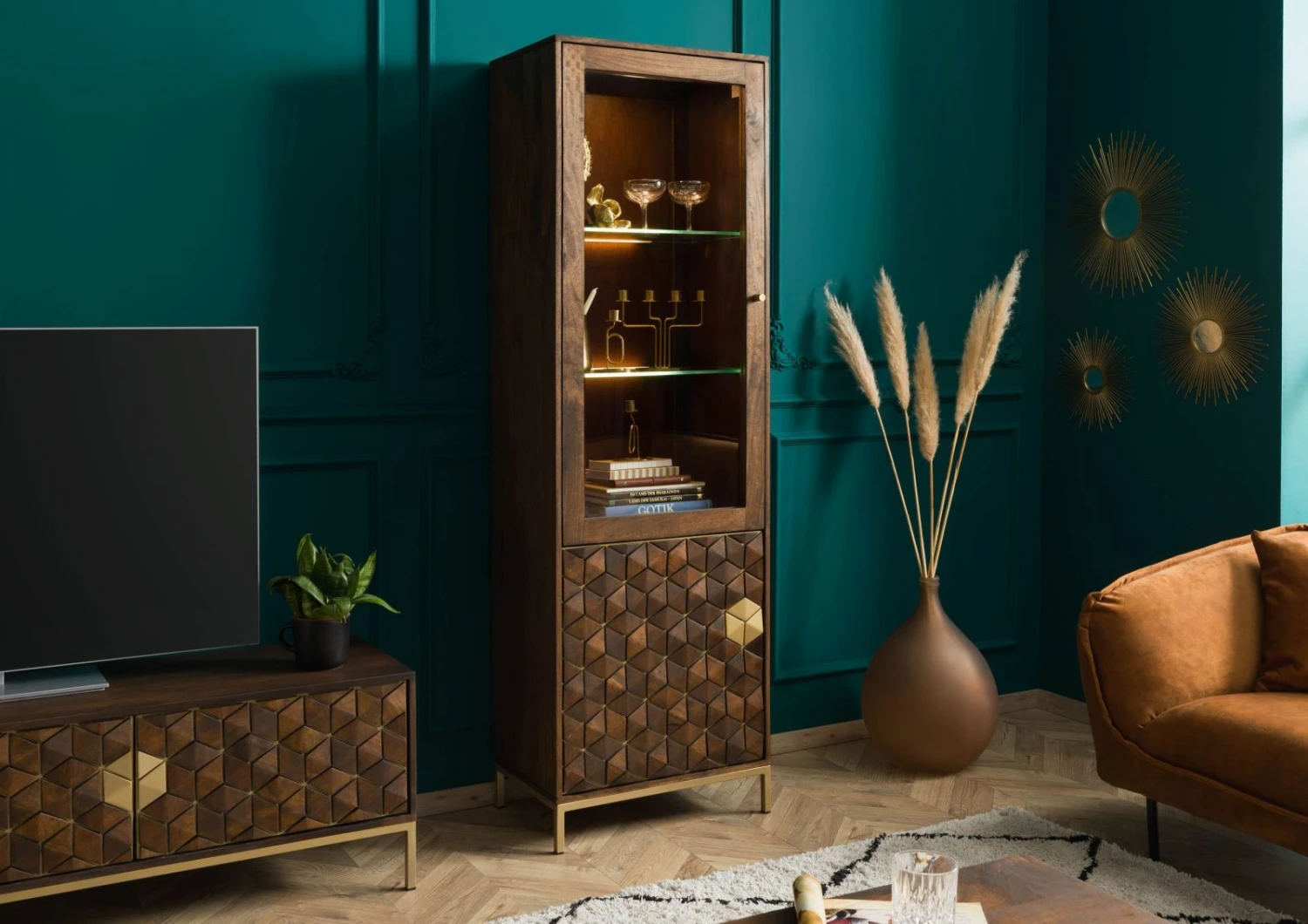 Vetrina In Legno Di Mango 63x40x200 Oliato Marrone DIAMOND #216 4 Vetrina In Legno Di Mango 63x40x200 Oliato Marrone DIAMOND #216 - immagine 2