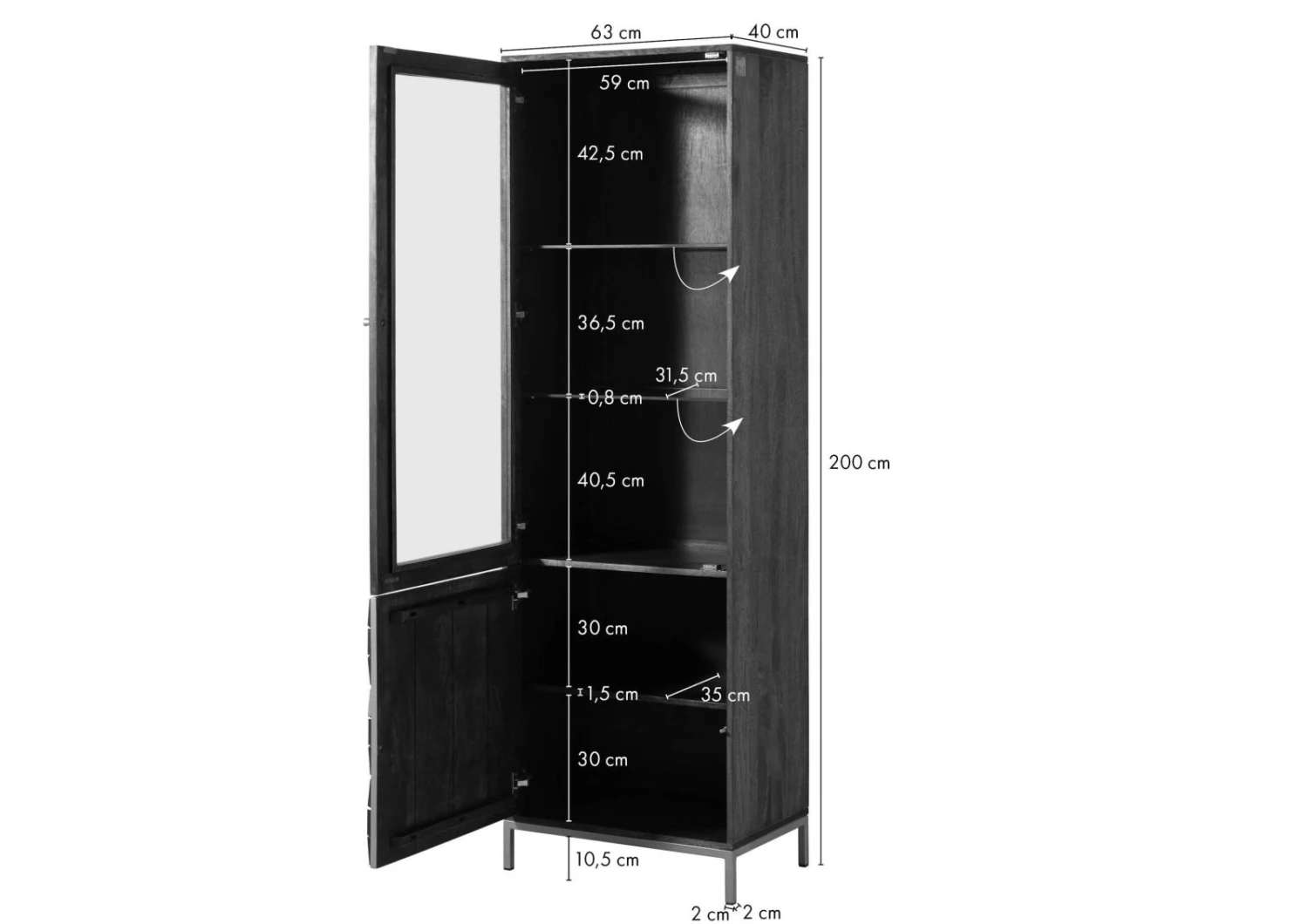 Vetrina In Legno Di Mango 63x40x200 Oliato Marrone DIAMOND #216 10 Vetrina In Legno Di Mango 63x40x200 Oliato Marrone DIAMOND #216 - immagine 8