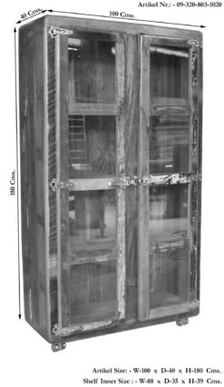 Vetrina In Legno Di Legno Riciclato 100x40x180 Multicolore Laccato FREEZY #30 -Massivmoebel24 09 320 803 1020 8