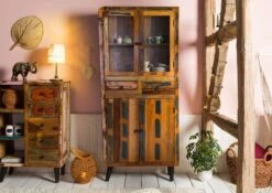 SIXTIES #113 Vetrina In Legno Di Legno Riciclato - Laccato / Multicolore 90x35x200