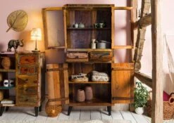 SIXTIES #113 Vetrina In Legno Di Legno Riciclato - Laccato / Multicolore 90x35x200 -Massivmoebel24 09 320 815 0013 3