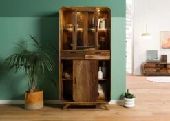 MAILAND #215 Vetrina In Legno Di Sheesham - Laccato / Marrone Scuro 90x40x180 -Massivmoebel24 09 320 875 1115 03