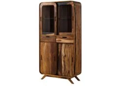 MAILAND #215 Vetrina In Legno Di Sheesham - Laccato / Marrone Scuro 90x40x180 -Massivmoebel24 09 320 875 1115 09