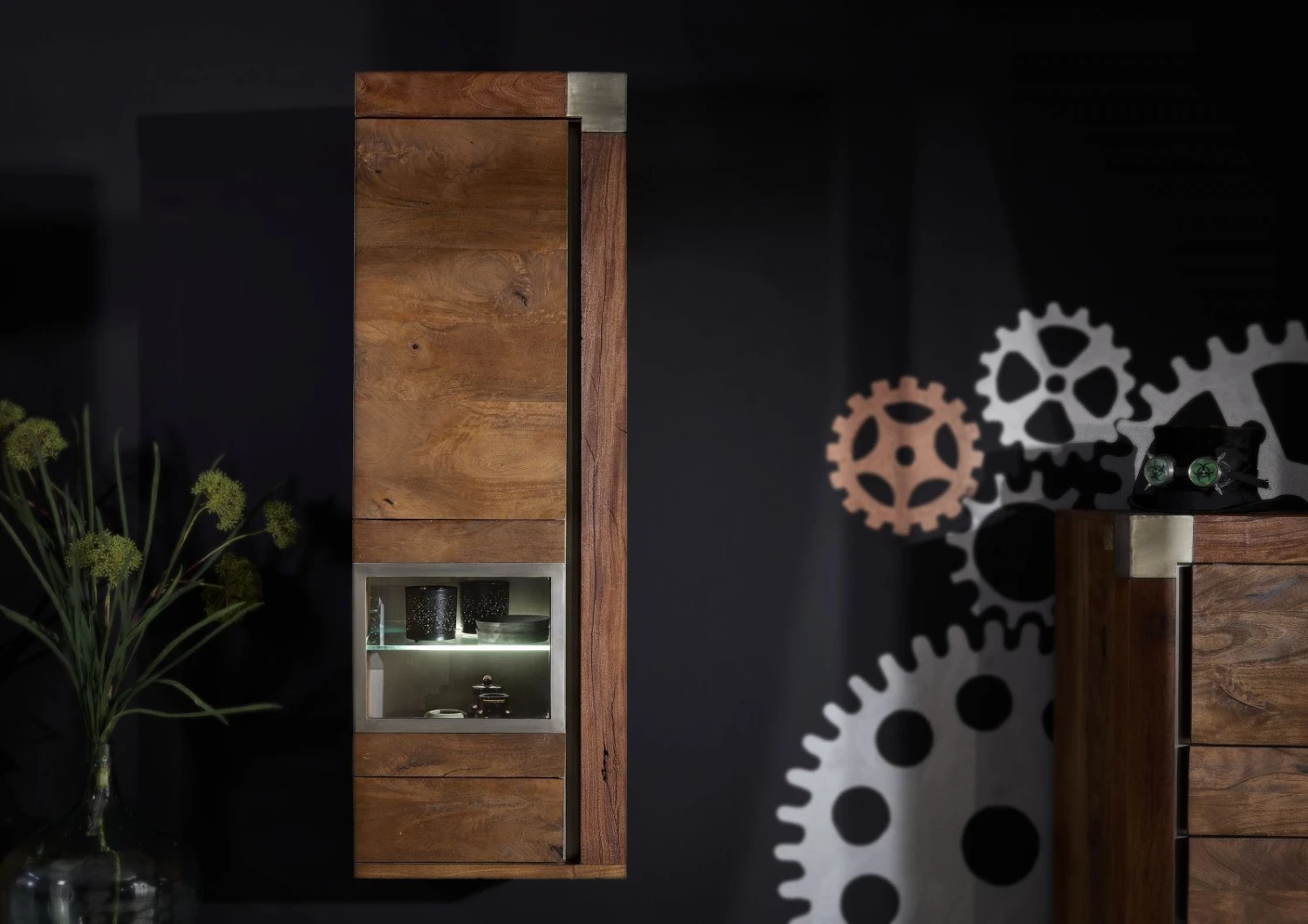 Vetrina In Legno Di Mango 48x35x142 Marrone Laccato AMSTERDAM #12 4 Vetrina In Legno Di Mango 48x35x142 Marrone Laccato AMSTERDAM #12 - immagine 2