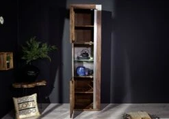 Vetrina In Legno Di Mango 55x45x204 Marrone Laccato AMSTERDAM #20 -Massivmoebel24 09 320 877 0020 4