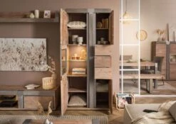 Vetrina In Legno Di Acacia 90x45x204 Naturale Laccato AMSTERDAM #108 14 Vetrina In Legno Di Acacia 90x45x204 Naturale Laccato AMSTERDAM #108 -Massivmoebel24 09 320 877 1008 03