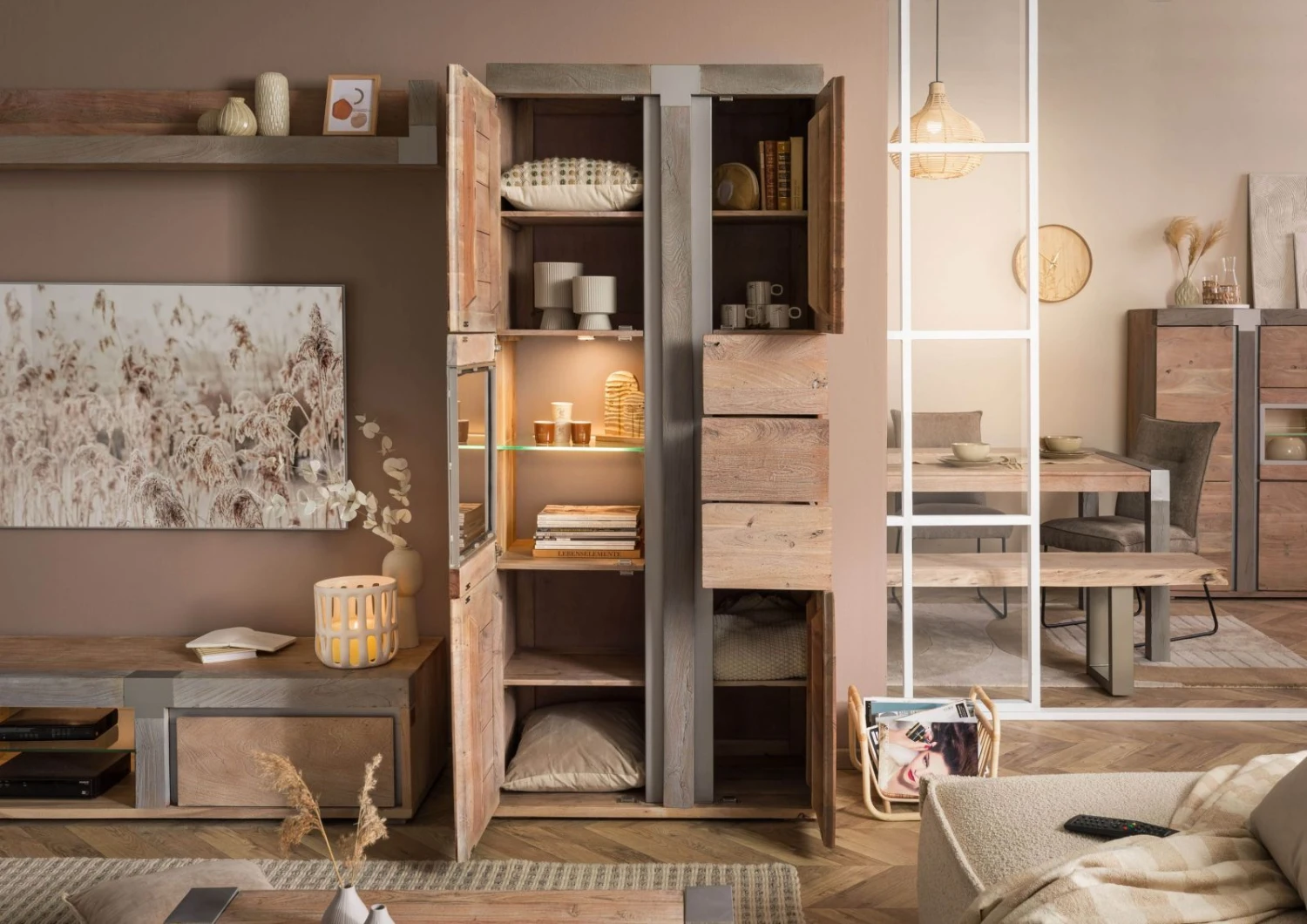 Vetrina In Legno Di Acacia 90x45x204 Naturale Laccato AMSTERDAM #108 5 Vetrina In Legno Di Acacia 90x45x204 Naturale Laccato AMSTERDAM #108 - immagine 3