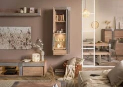 AMSTERDAM #12 Vetrina In Legnp Di Mango - Laccato / Beige 48x35x142 -Massivmoebel24 09 320 877 1012 03