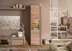 Vetrina In Legno Di Acacia 55x45x204 Naturale Laccato AMSTERDAM #120