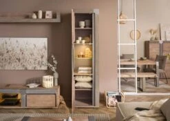 Vetrina In Legno Di Acacia 55x45x204 Naturale Laccato AMSTERDAM #120 14 Vetrina In Legno Di Acacia 55x45x204 Naturale Laccato AMSTERDAM #120 -Massivmoebel24 09 320 877 1020 03