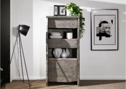 Vetrina In Legno Di Acacia 71x45x147 Grigio Scuro Laccato PURE ACACIA #405 -Massivmoebel24 09 320 886 4005 3